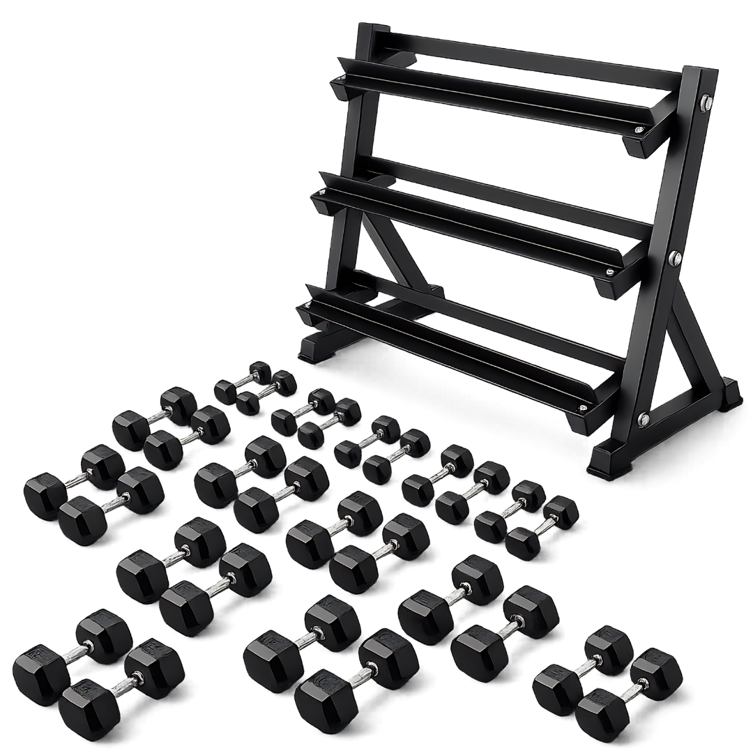 Hex Dumbbell Set - 1 to 10KG - 12.5 to 20KG - Dumbbell Rack