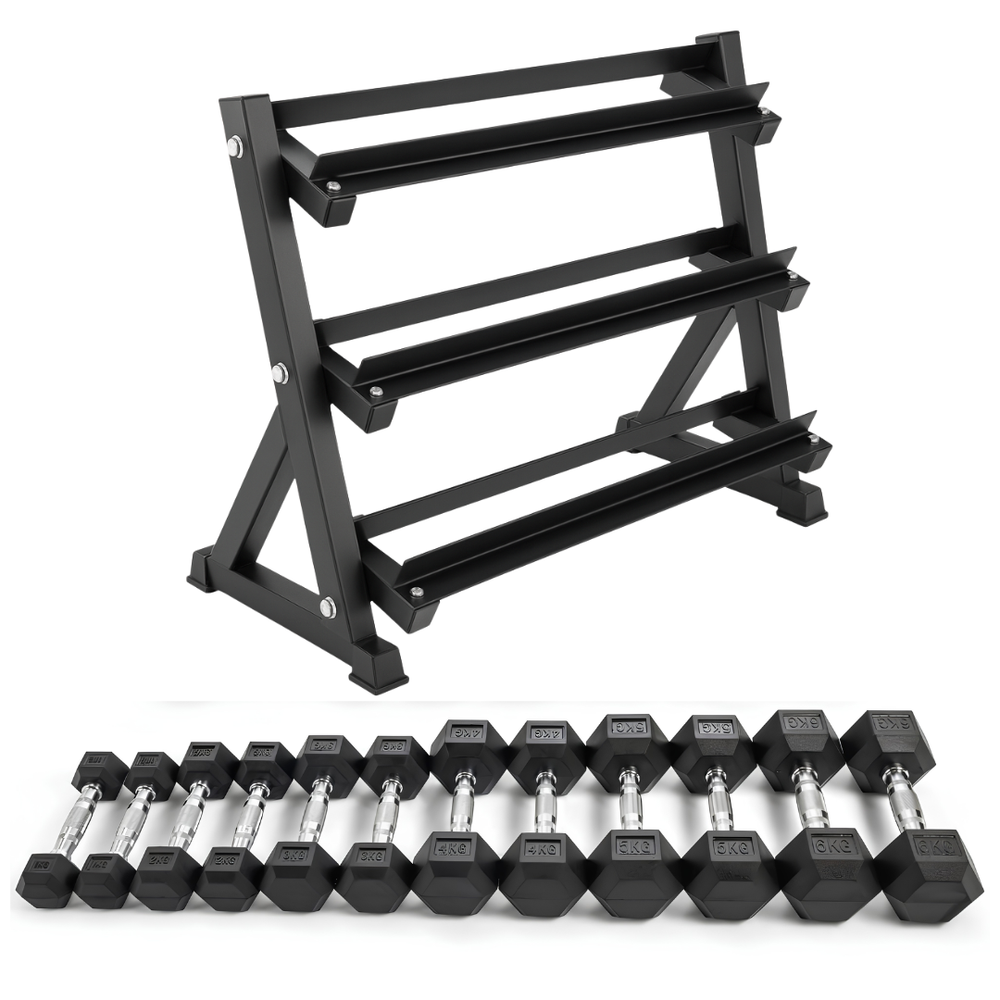 Sada hexagonálnych činiek - 2,5 až 15KG so stojanom na činky
