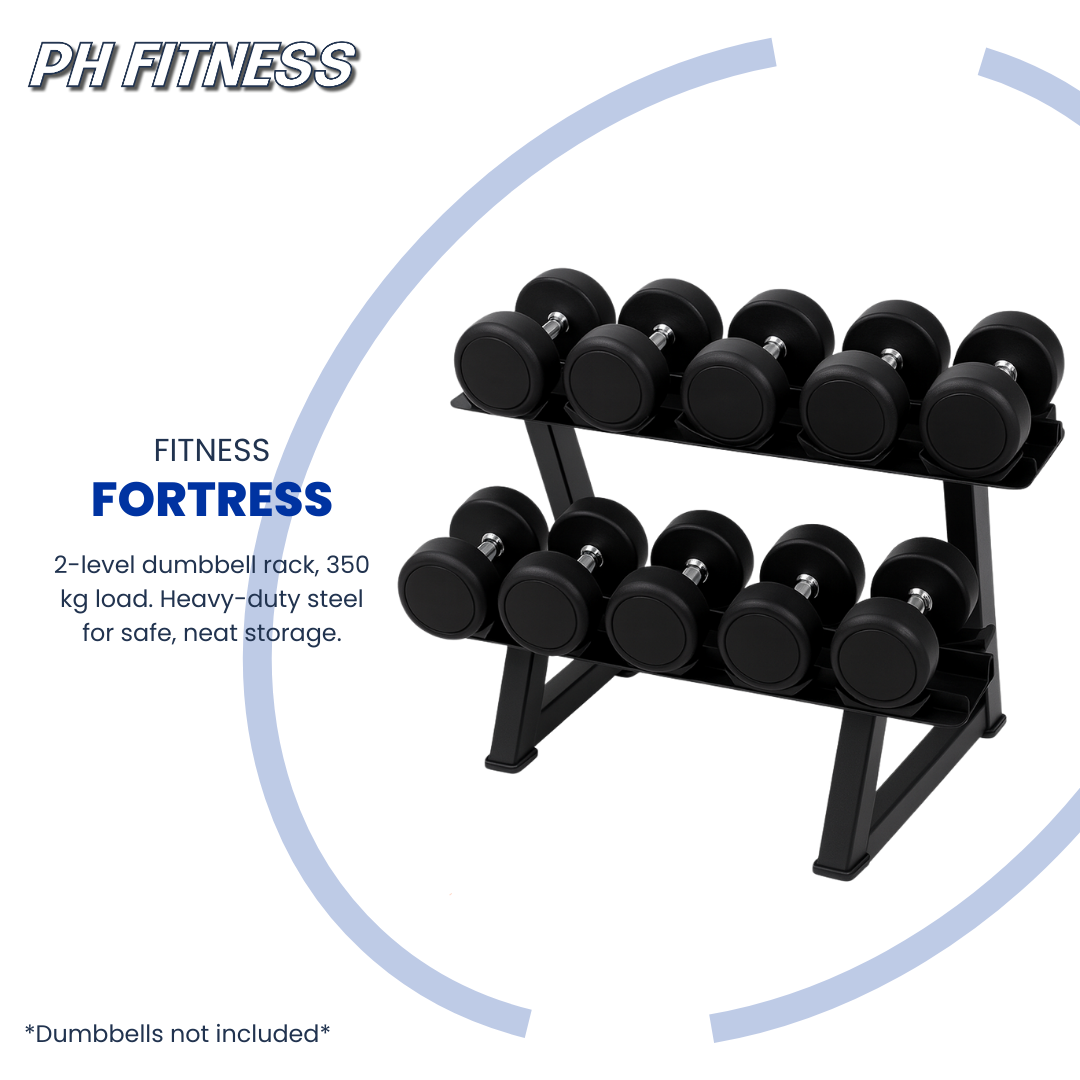 PH Fitness Dumbbell Rek – 2-Laags - 6 Paar Ronde Dumbbells
