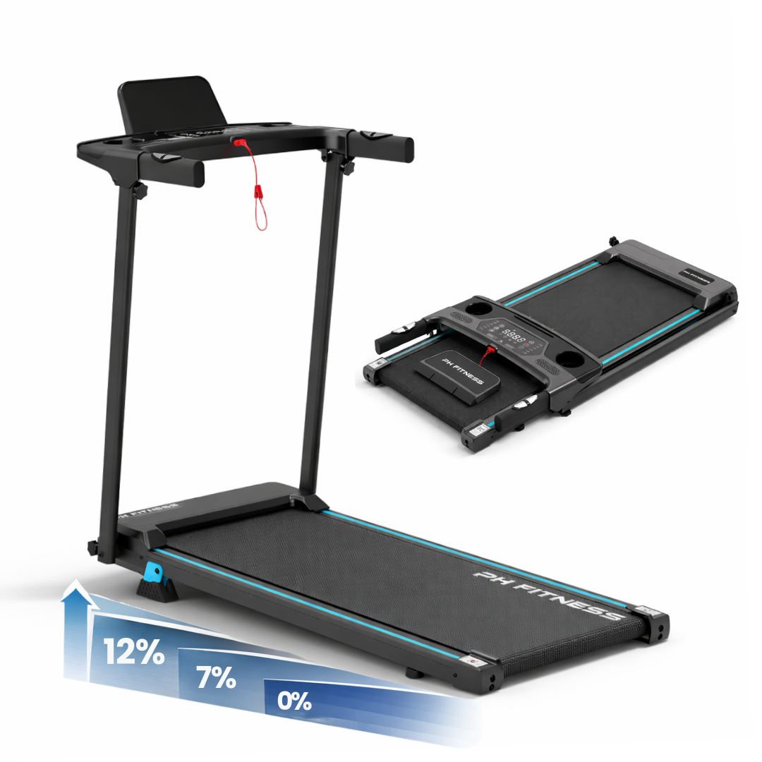 PH Fitness Laufband klappbar – 10-12 km/h, 12% Steigung, Bluetooth, bis 130 kg
