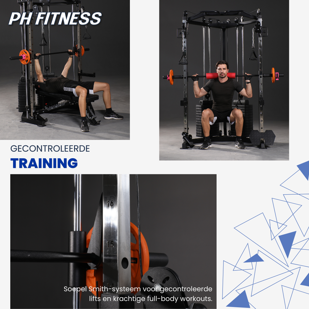 Oefeningen op de PH Fitness Corner Smith Machine voor borst, schouders en benen
