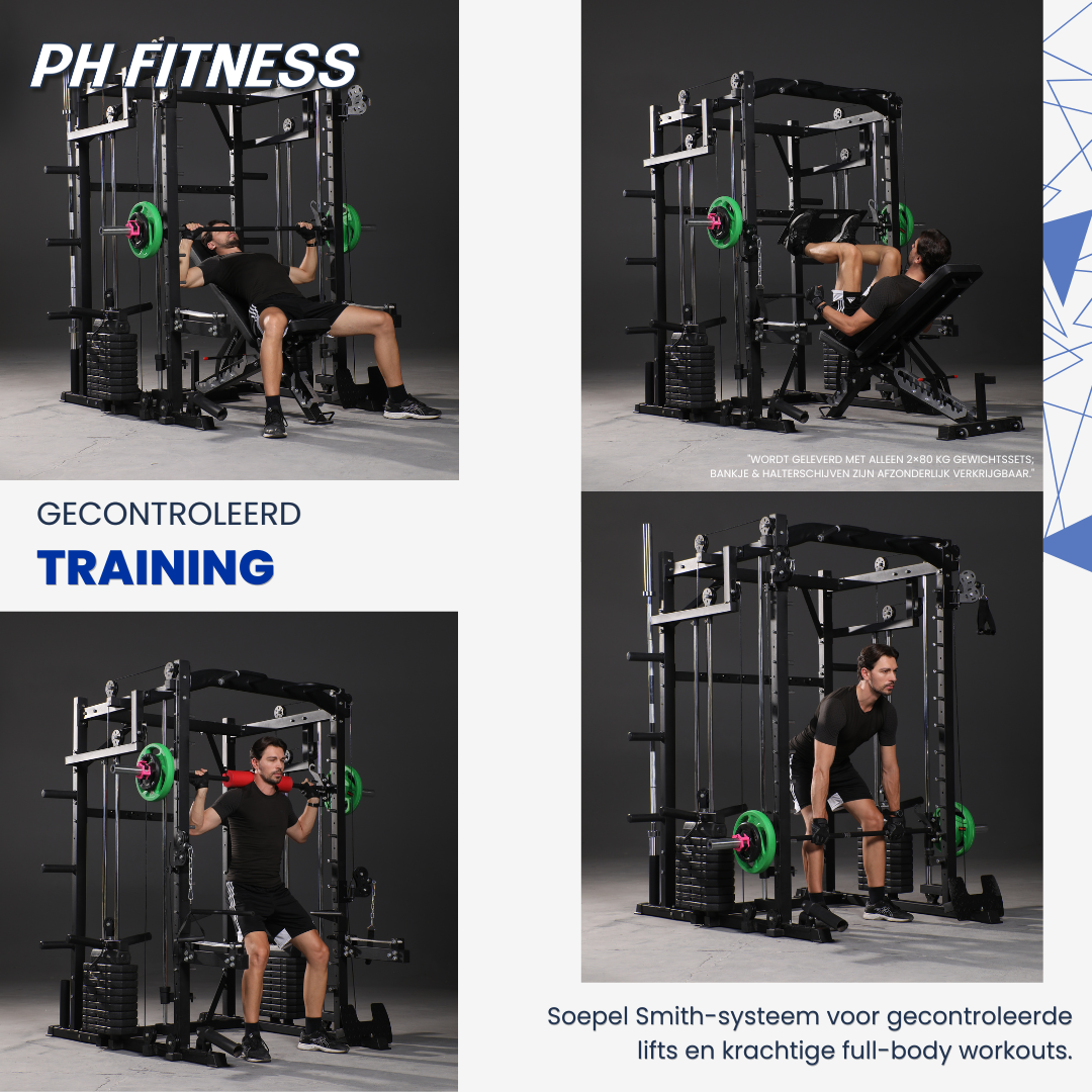 Oefeningen op de PH Fitness K1S voor bankdrukken, leg press en krachttraining