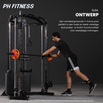 Atleet gebruikt de Smith Machine van de PH Fitness Corner Cable Crossover met twee gewichtstapels