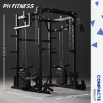 Achteraanzicht van de PH Fitness K1S Power Rack met weergegeven afmetingen
