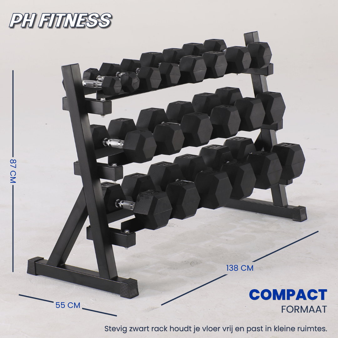 Hexa Dumbbell Set - 2.5 t/m 25KG met Dumbbell Rack - Physical Sports Group B.V.