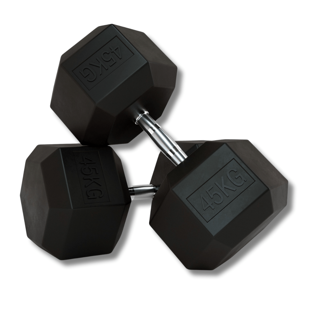 PH Fitness Hexa dumbbell 45 kg – zwarte rubberen koppen en chromen handgreep