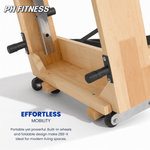 Transportwielen en houten frame van de opvouwbare PH Fitness Pilates Reformer
