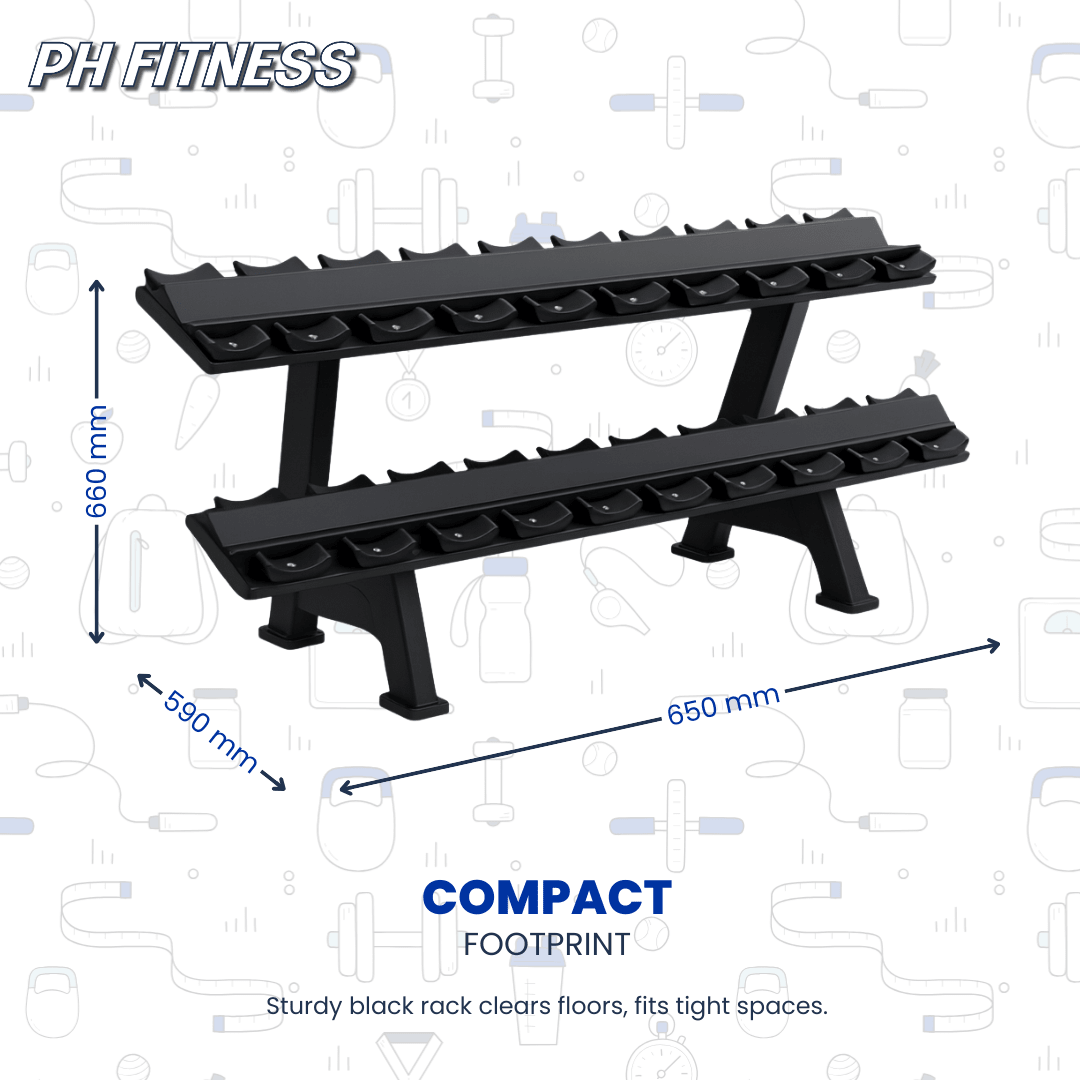PH Fitness Dumbbell Rek – 2 - Laags - 10 Paar Ronde Dumbbells - PH Fitness