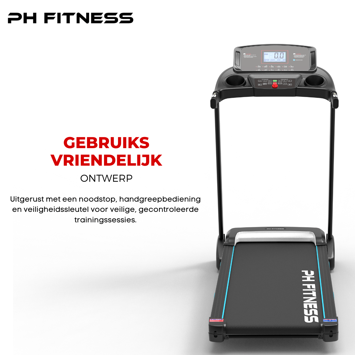 PRO - 190 Opvouwbare Loopband – 2.5HP, 18km/u, 15% Automatische Hellingshoek, Bluetooth, 130kg Draagvermogen - PH Fitness