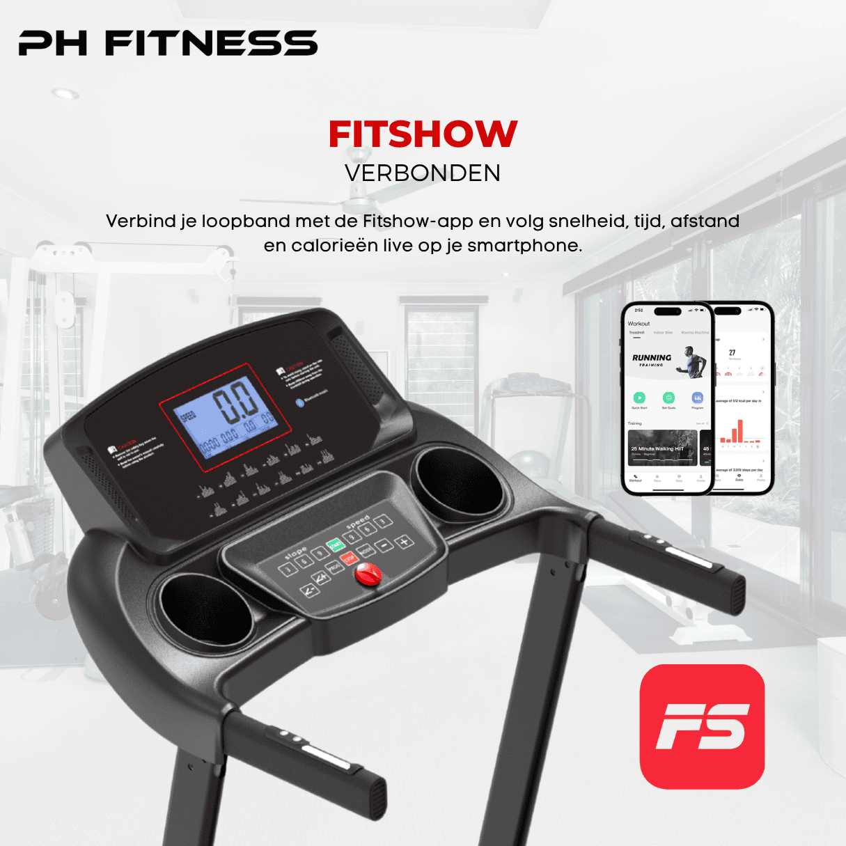 PRO - 190 Opvouwbare Loopband – 2.5HP, 18km/u, 15% Automatische Hellingshoek, Bluetooth, 130kg Draagvermogen - PH Fitness