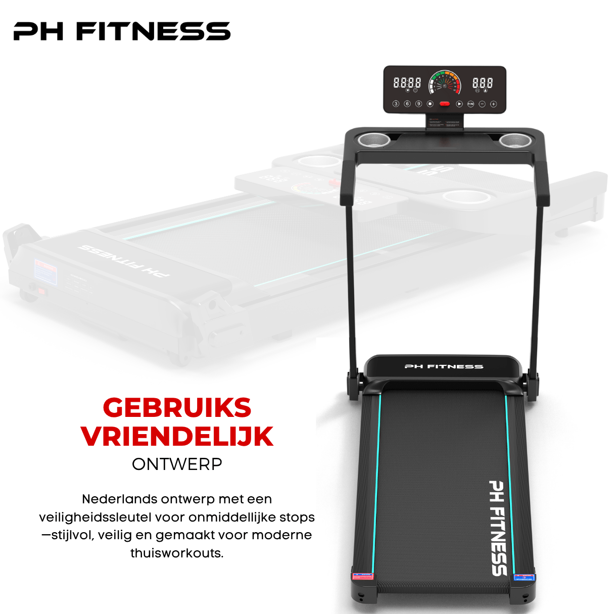 TH - 900 Opvouwbare Loopband – 1.5HP, 12km/u, Bluetooth App, 130kg Draagvermogen, Veiligheidssleutel - PH Fitness